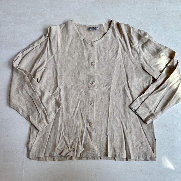 Go Fish Lagenlook Beige Cotton Button Up Blouse - Picture 1 of 4
